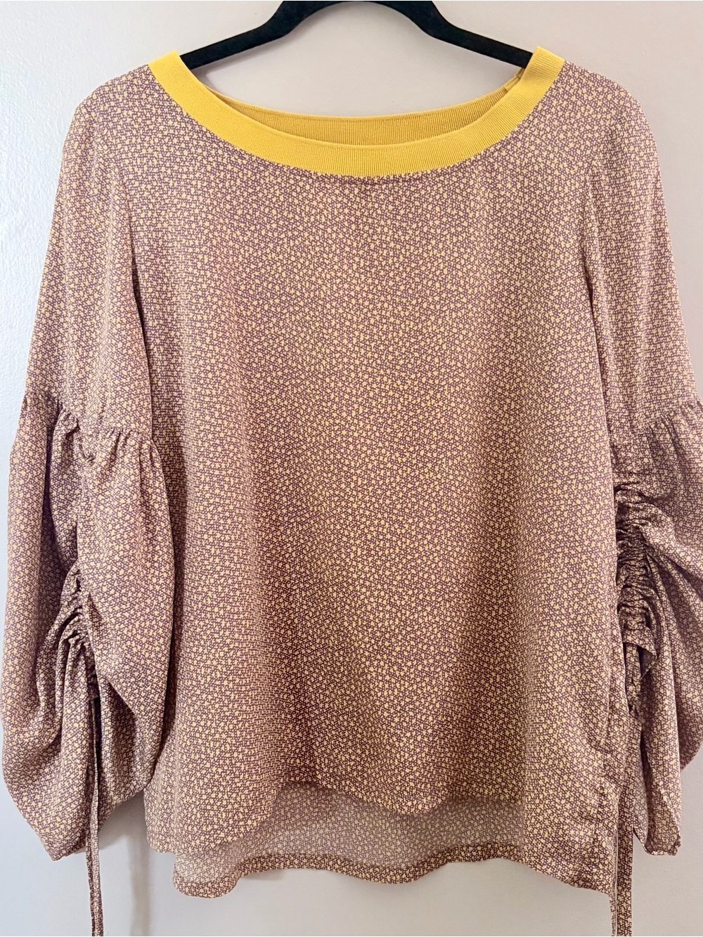 Lou & Grey Micro Floral Cinch Sleeve Top Size Small Boho Cottagecore